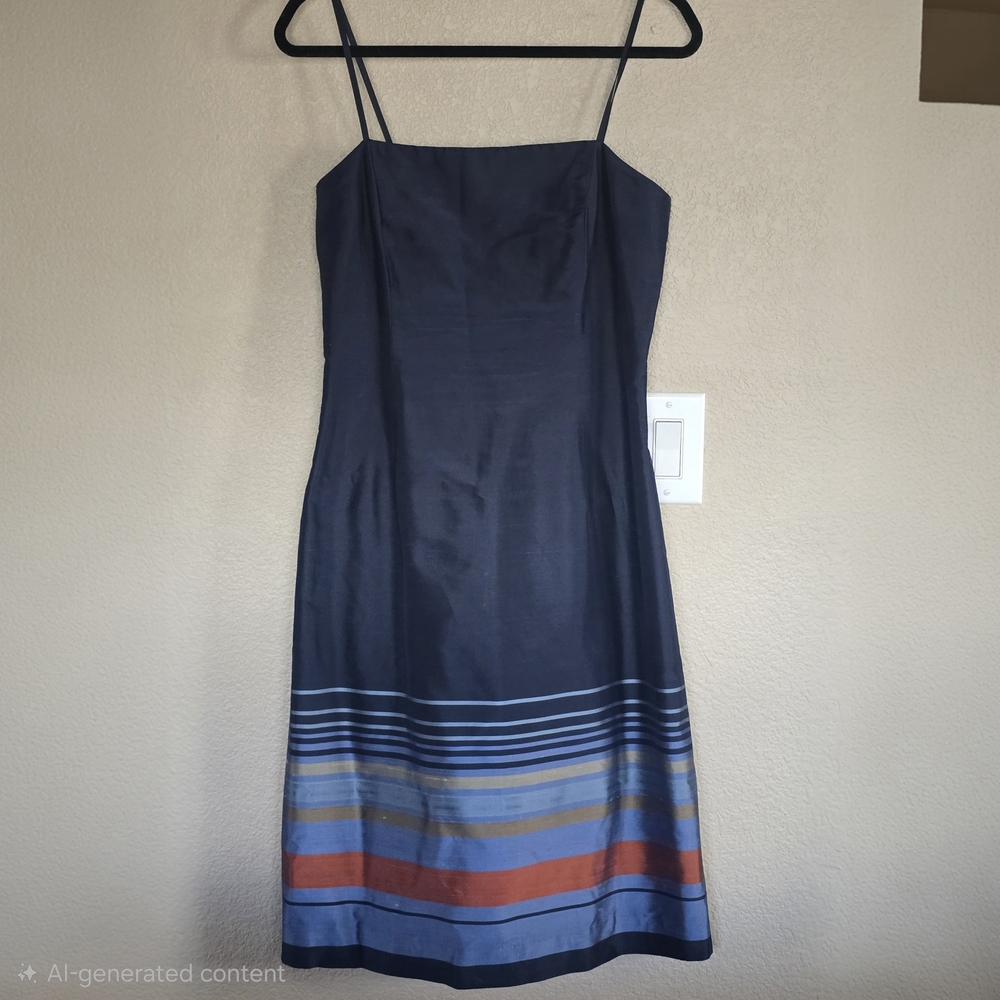 Ann Taylor 100% Silk Striped Hem Spaghetti Strap Dress – Size 6